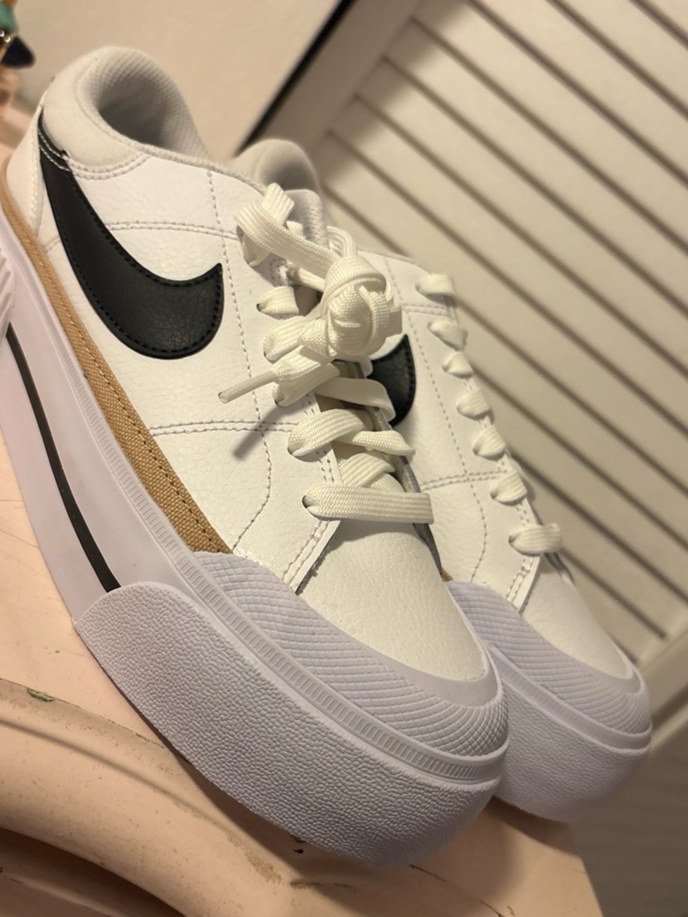 Nike Women’s White Black Low-Top Sneakers with Tan Accent